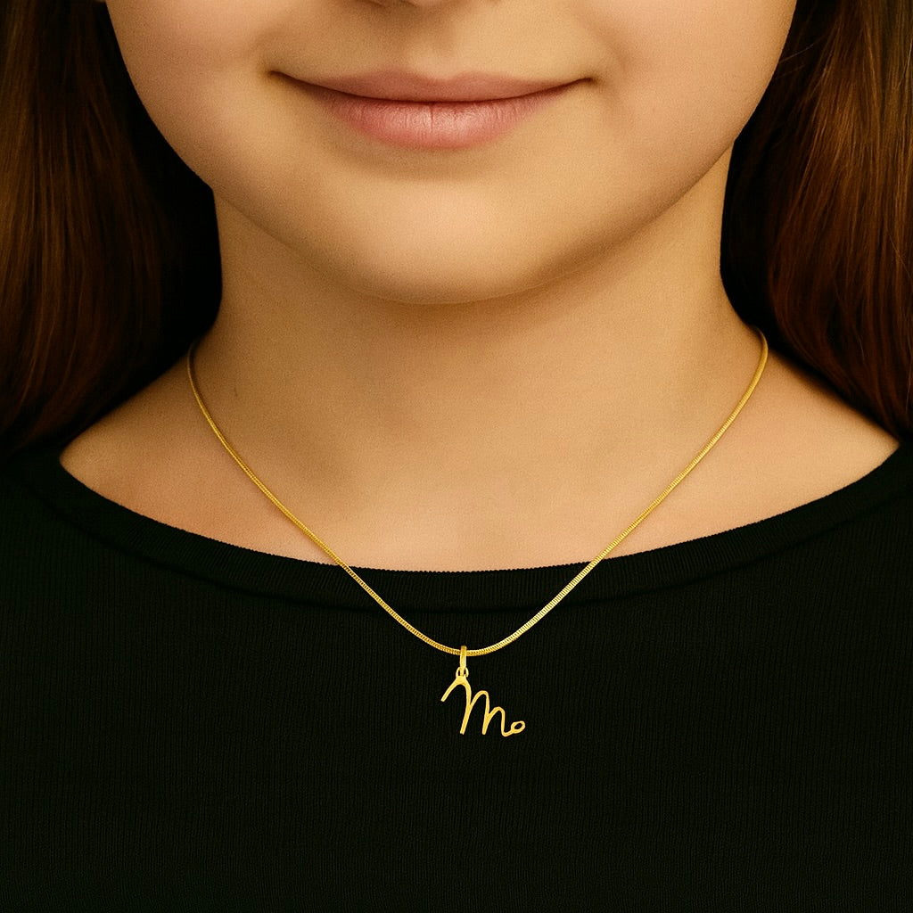 Signature Initial Necklace with Heart Detail – Kids Edition