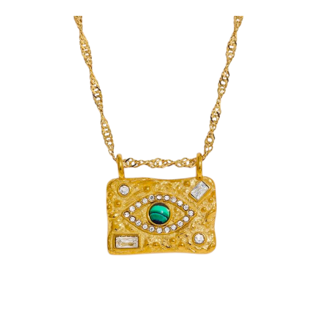 Malachite Evil Eye Pendant Necklace