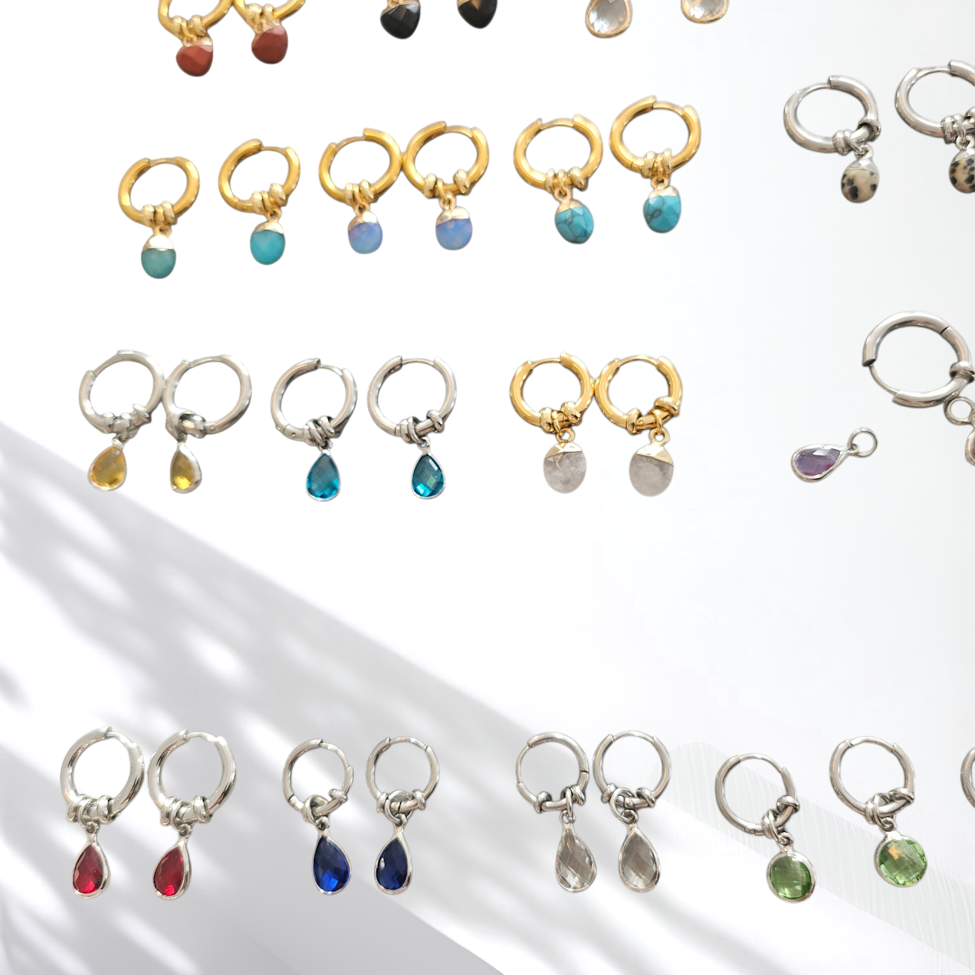 Convertible Silver Hoops – Drop Crystal