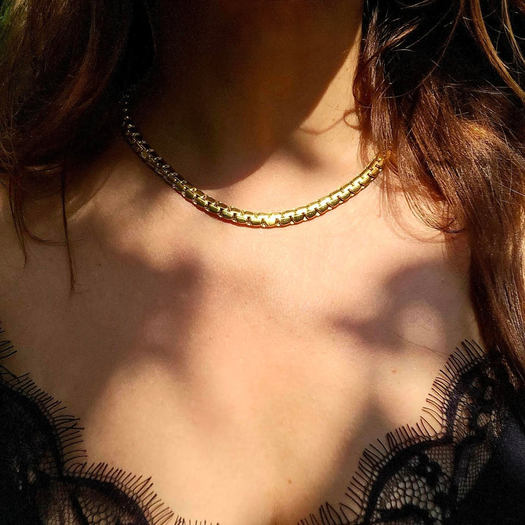 18K Gold Plated Thick Textured Chain Necklace