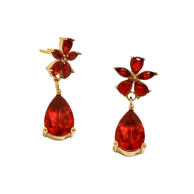 Boucles d’oreilles pendantes Fleur Luxe en Or avec CZ