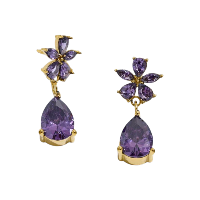 Boucles d’oreilles pendantes Fleur Luxe en Or avec CZ