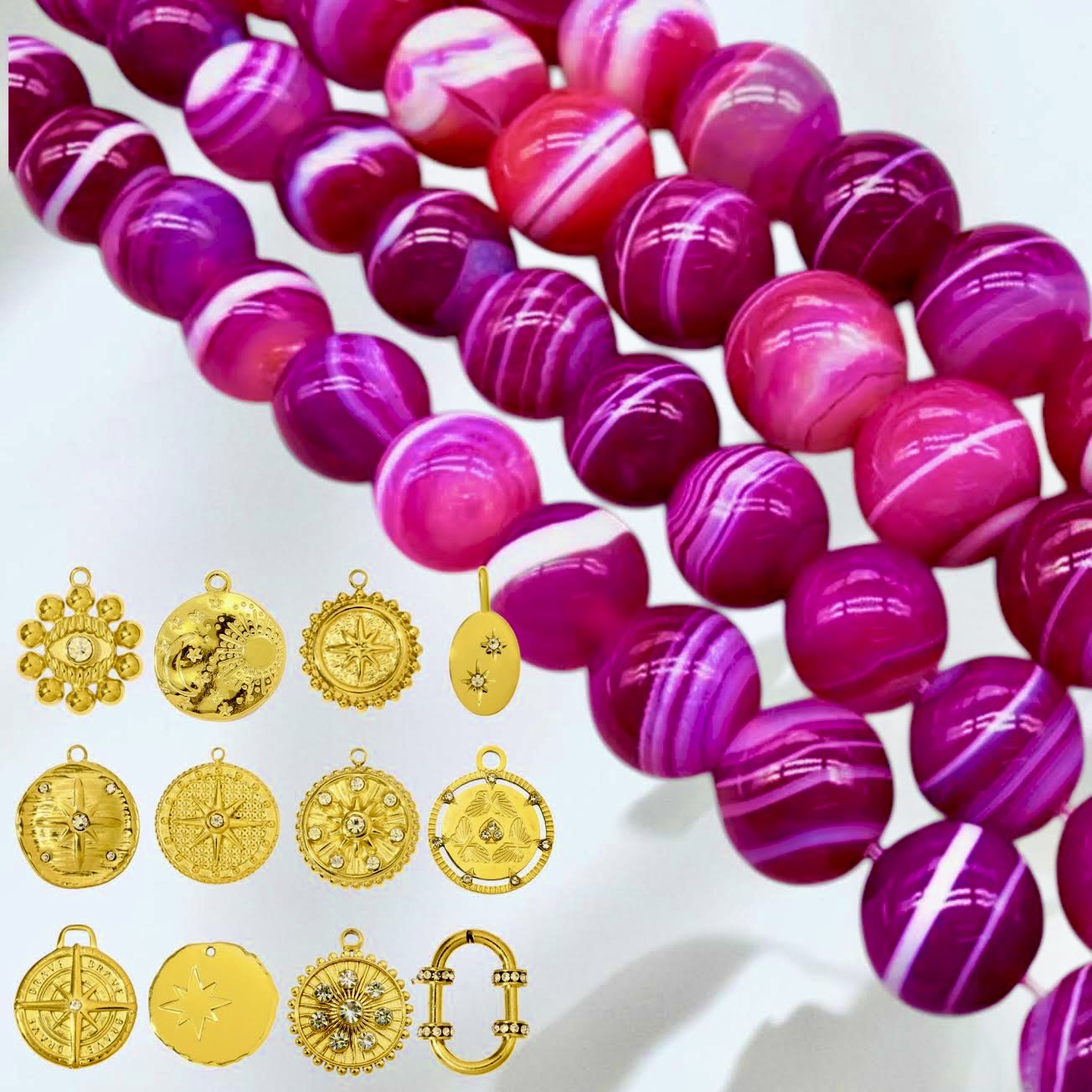  Collier perlé jade au médaillon céleste - Édition breloques