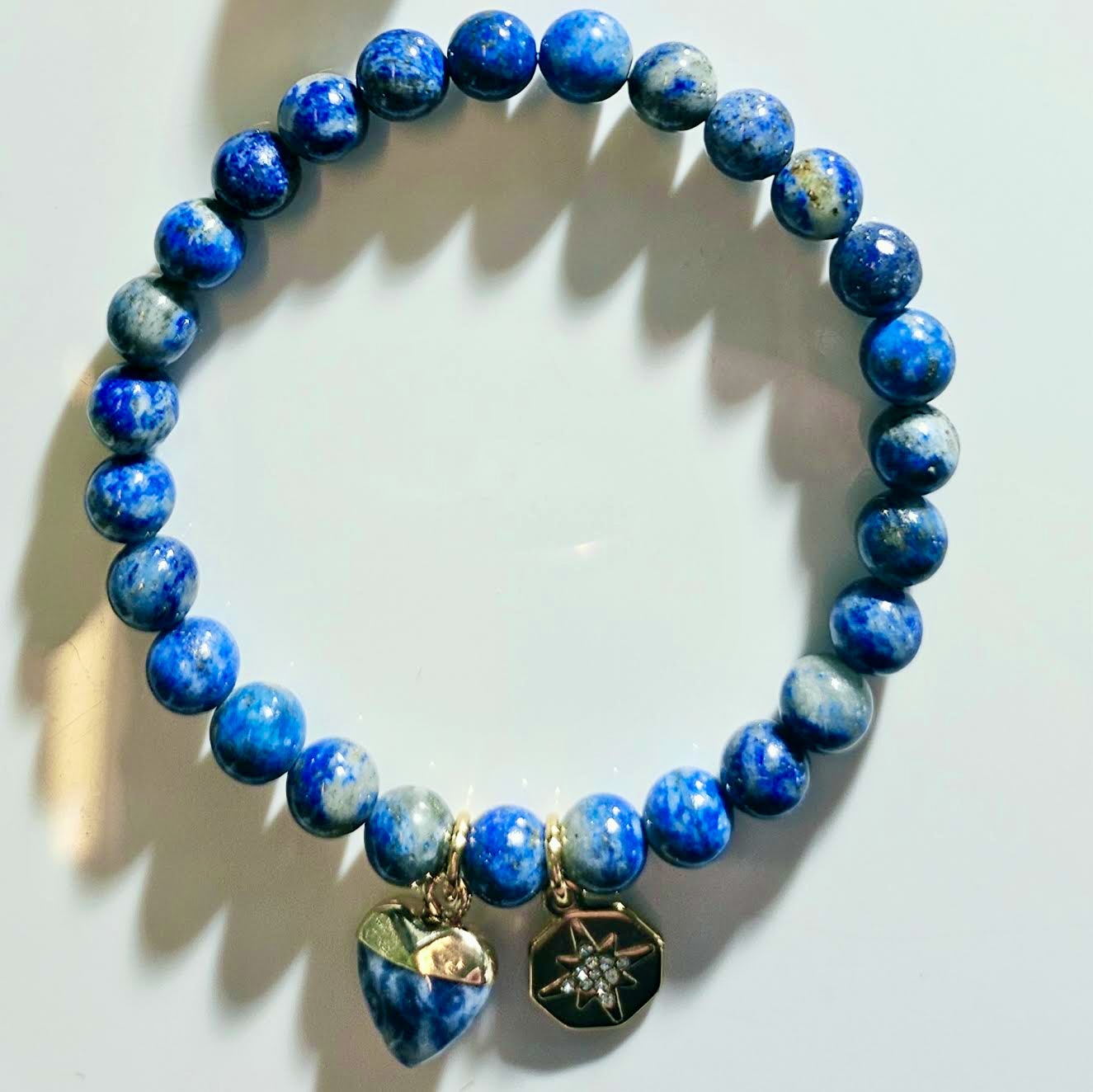 Lapis Beaded Stretch Bracelet with Charms– 6 mm