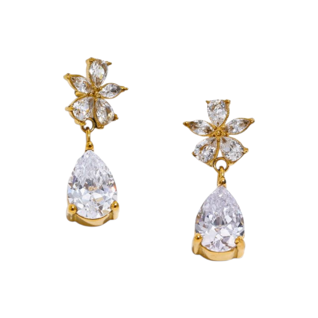 Boucles d’oreilles pendantes Fleur Luxe en Or avec CZ