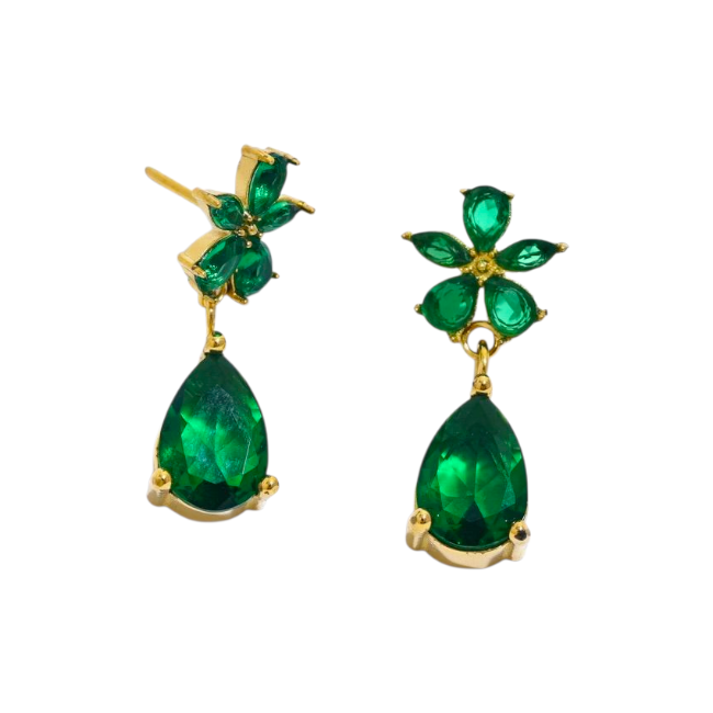 Boucles d’oreilles pendantes Fleur Luxe en Or avec CZ