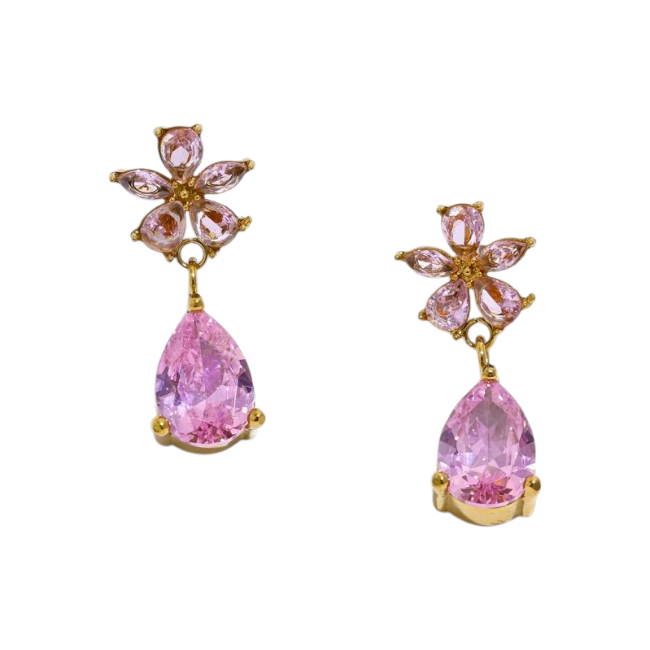 Boucles d’oreilles pendantes Fleur Luxe en Or avec CZ