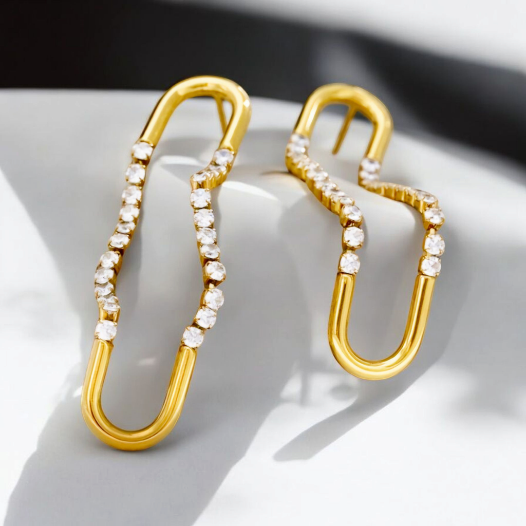 Boucles d'oreilles glamour en cristal plaquées or 18K