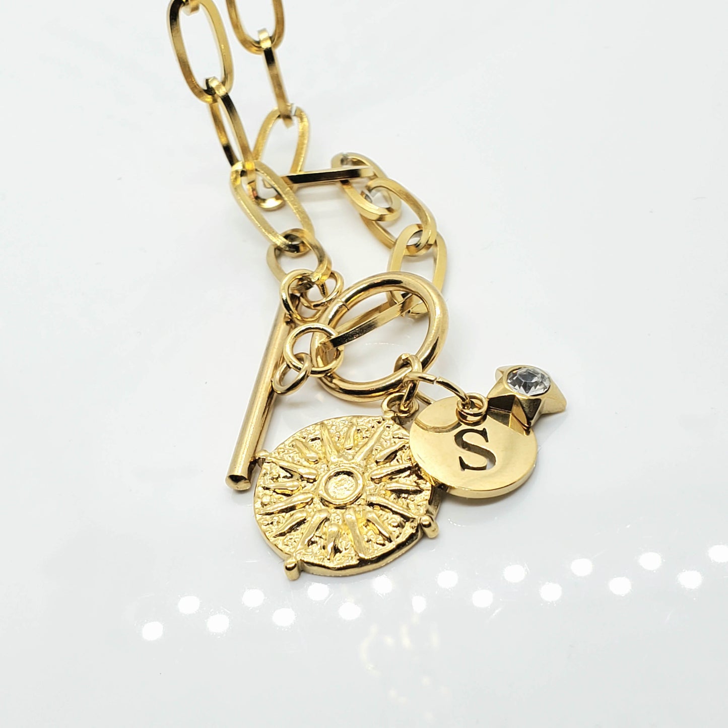 Sun Toggle Clasp Initial Necklace