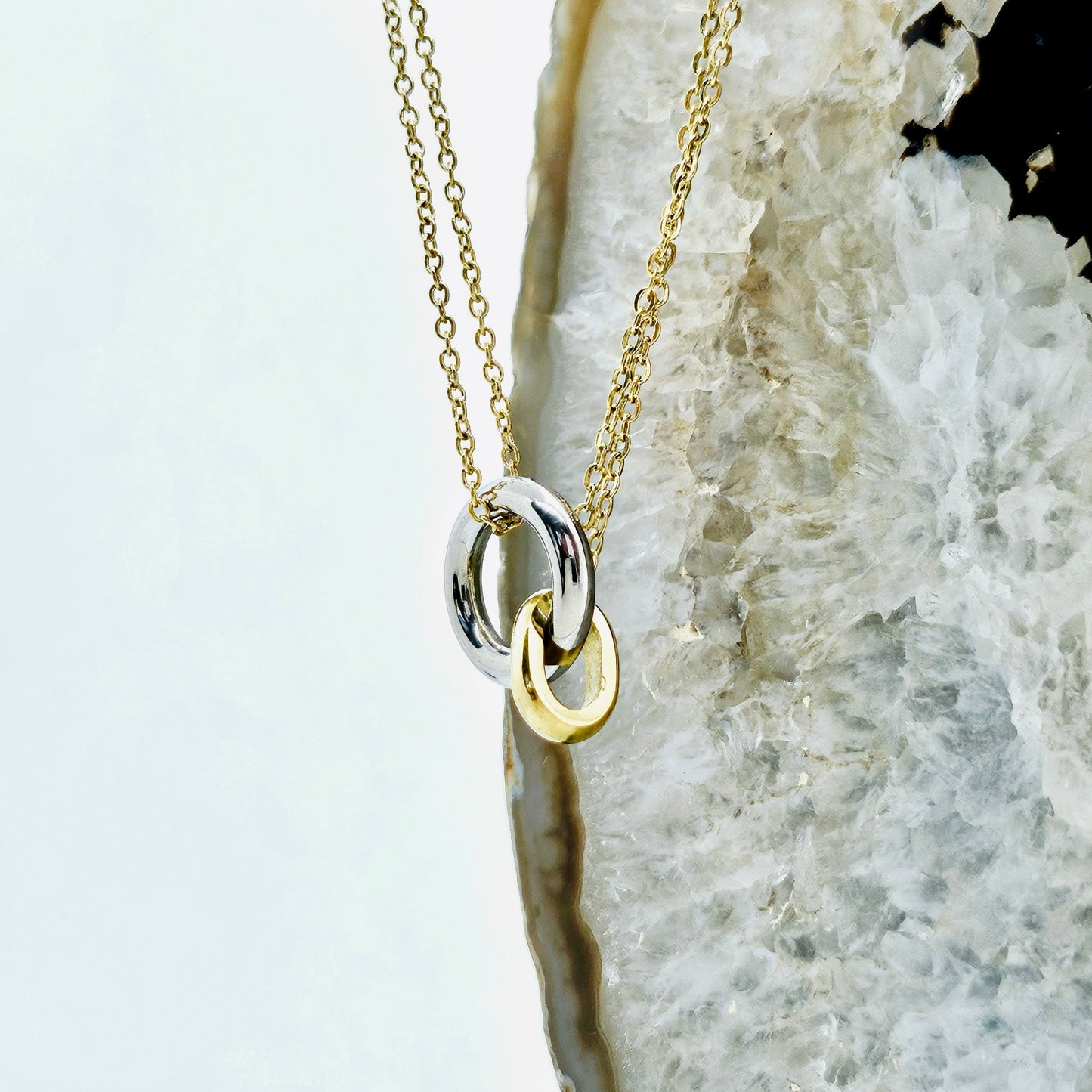 Double Chain Linked Two-Tone Necklace