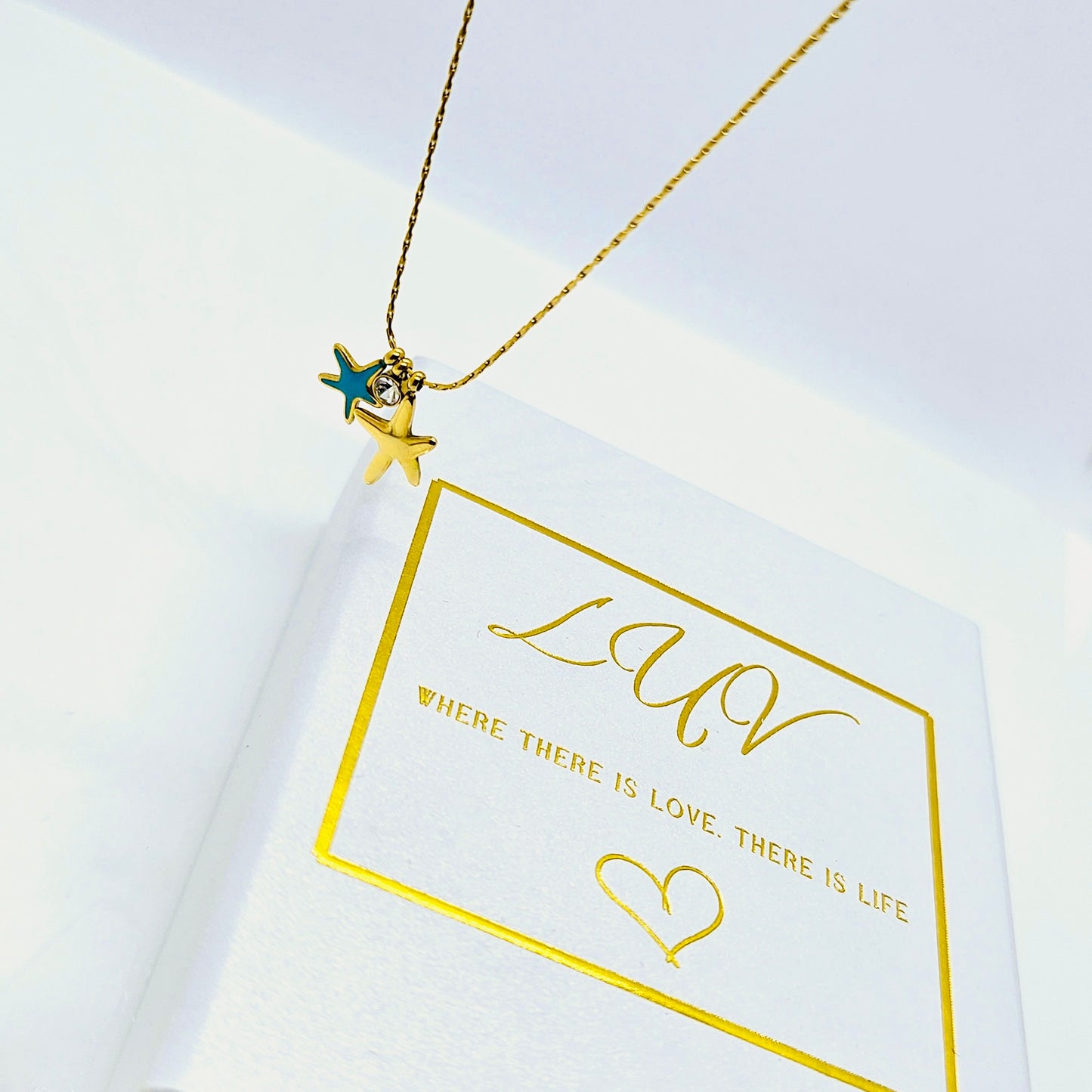 Starfish CZ Turquoise Charm Pendant Necklace