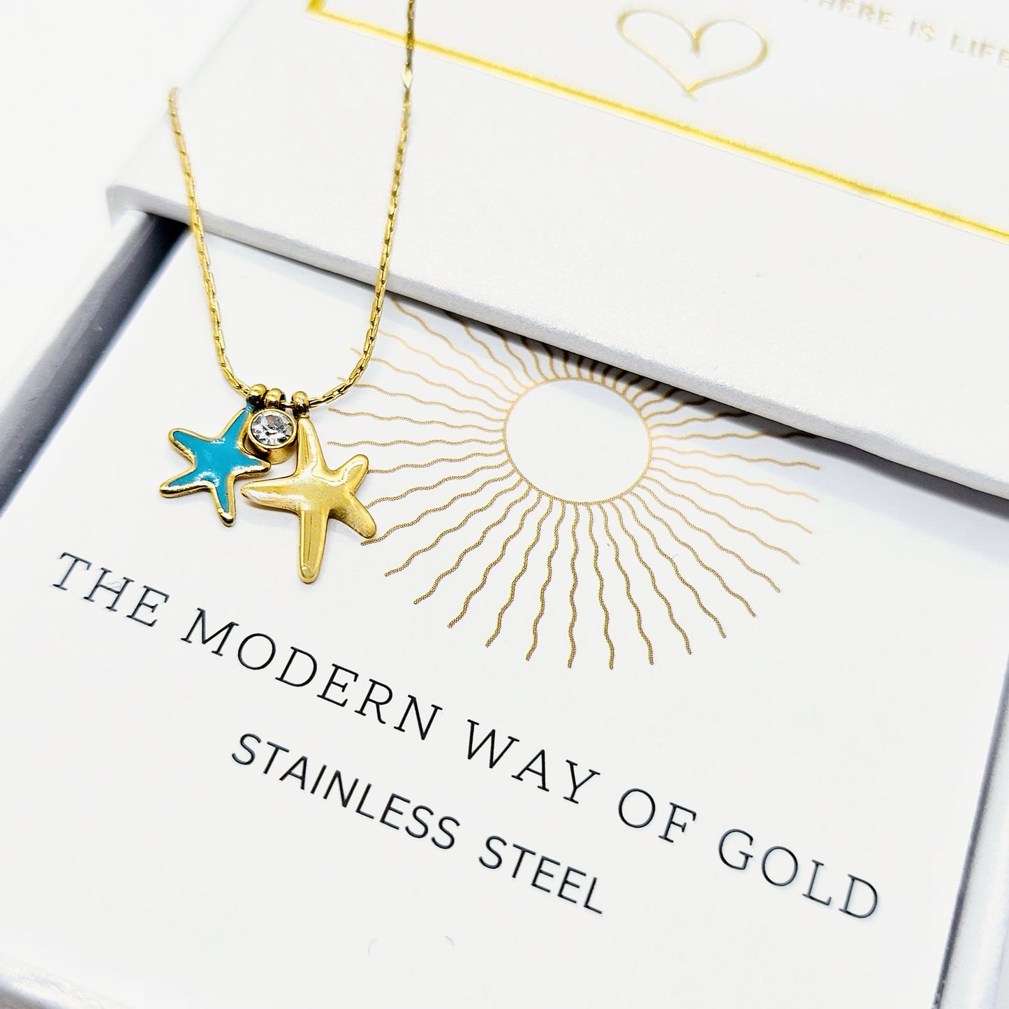 Starfish CZ Turquoise Charm Pendant Necklace