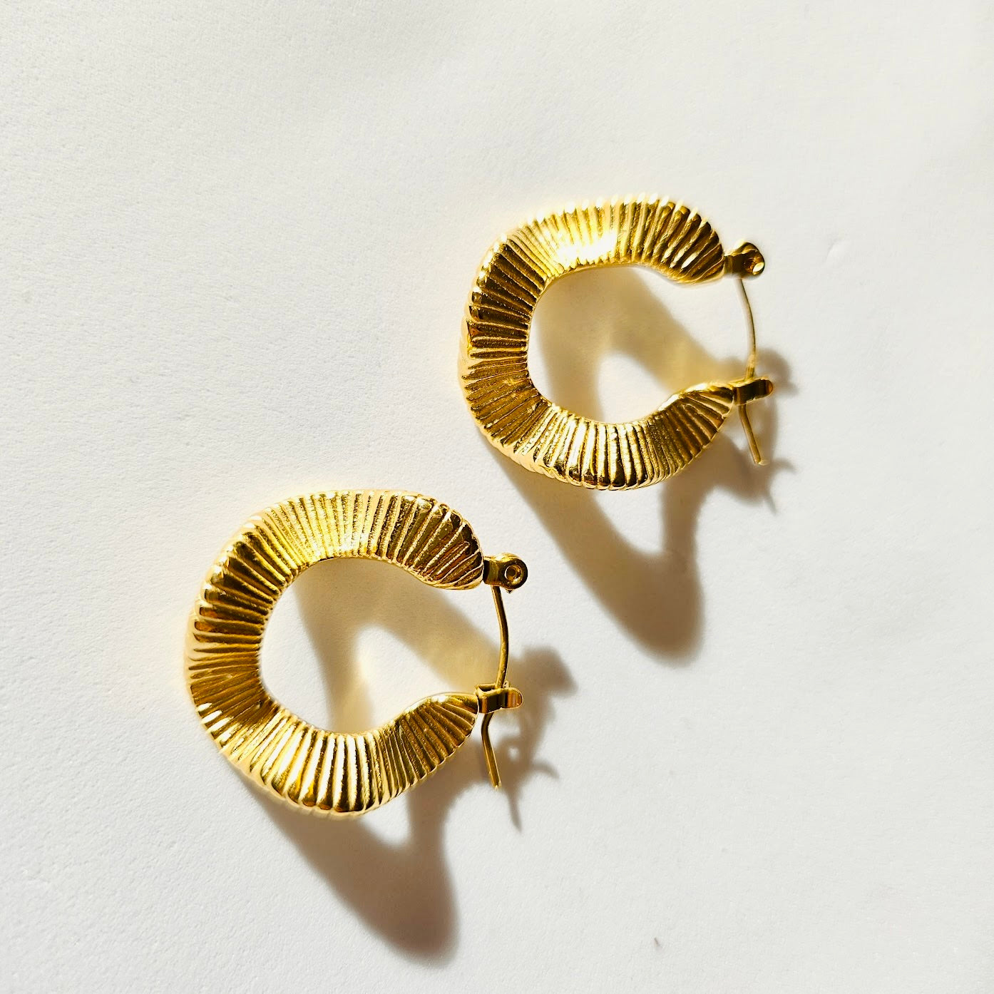 18K Gold Plate Wavy Architectural Hoop Earrings