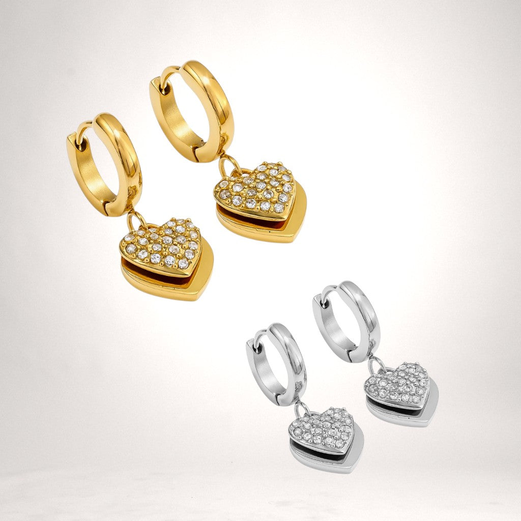 Ensemble collier et boucles d’oreilles sweetheart cœur pavé