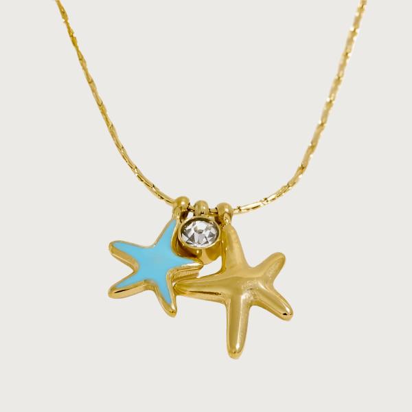 Starfish CZ Turquoise Charm Pendant Necklace