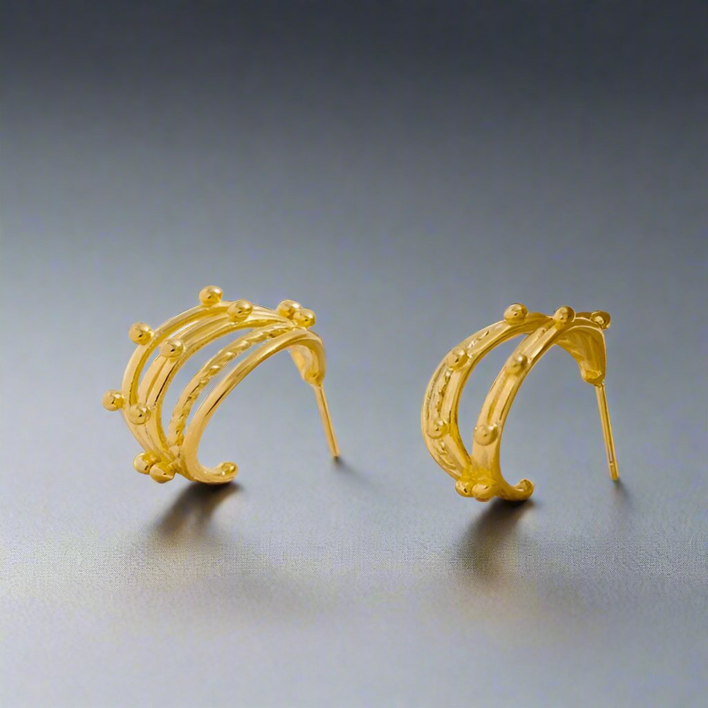 18K Gold Plated Multi-Row Textured Beaded Metal Hoop Earrings