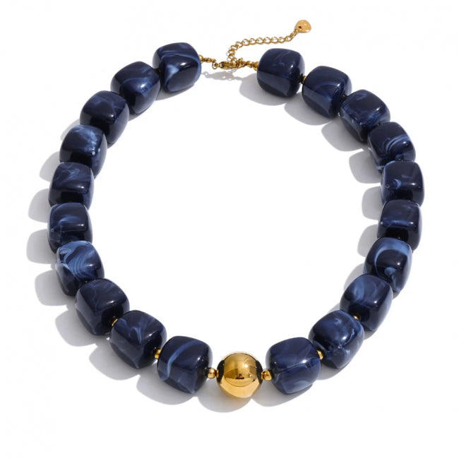 Resin Beaded Necklace – Gold Accent Detail