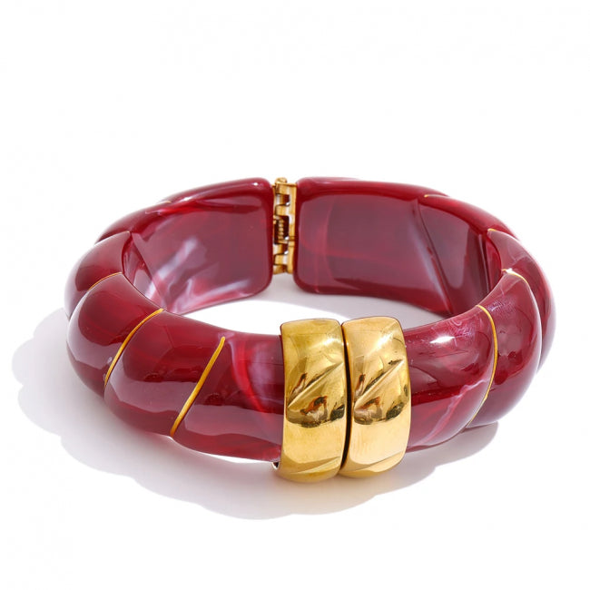 Sculpted Resin Open Cuff Bracelet – Gold Accent