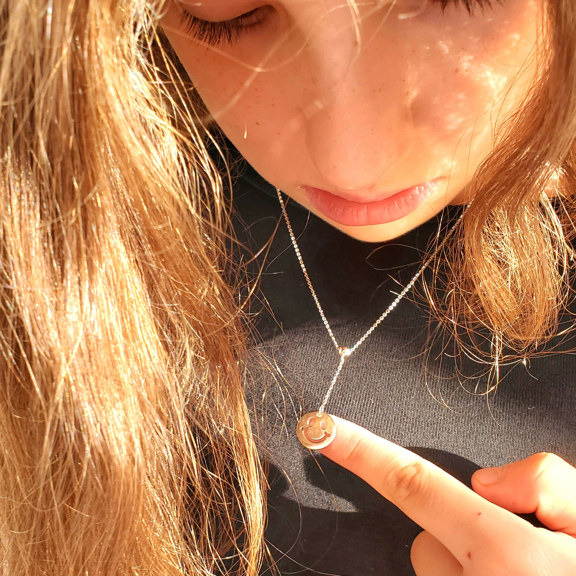 Collier pendentif smiley - Argent sterling