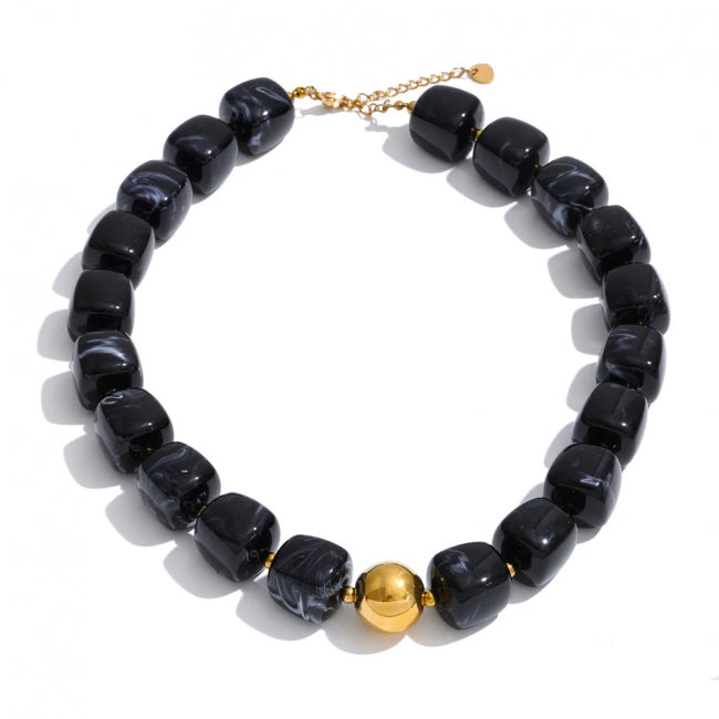Resin Beaded Necklace – Gold Accent Detail