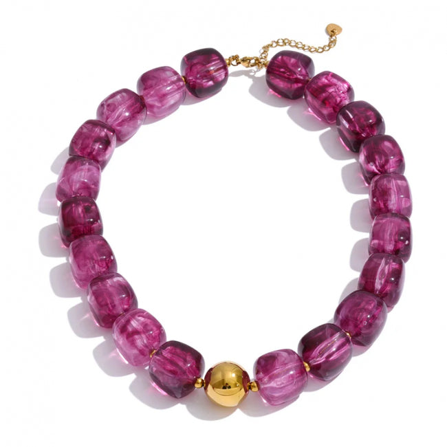 Resin Beaded Necklace – Gold Accent Detail