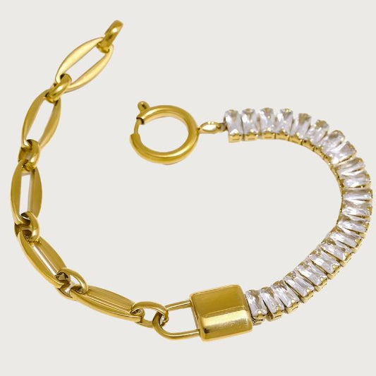 18K Gold-Plated CZ  Bracelet  with Padlock Charm