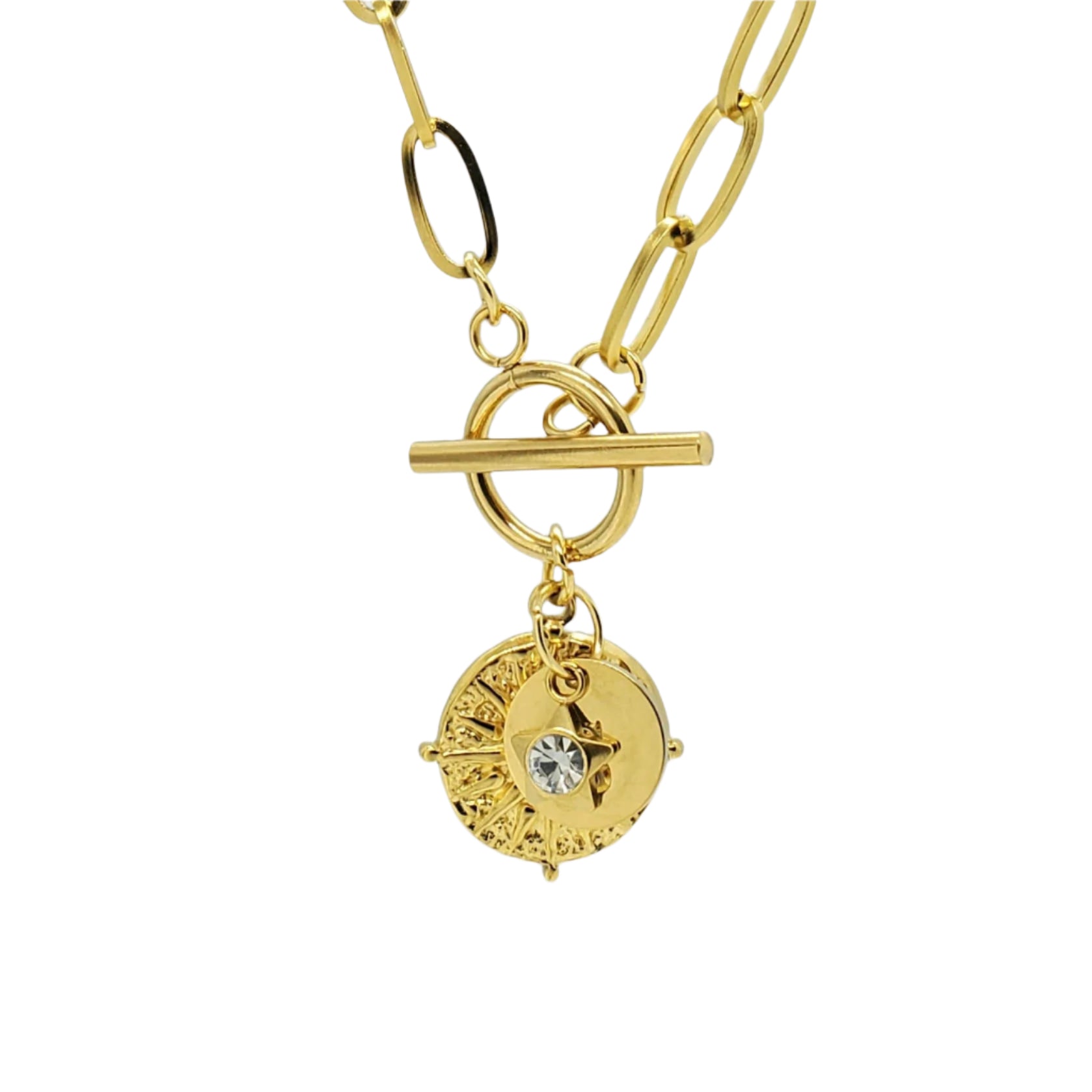 Sun Toggle Clasp Initial Necklace