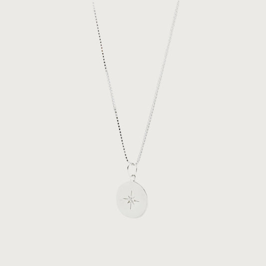 Silver North Star Medallion Necklace - Sterling Silver