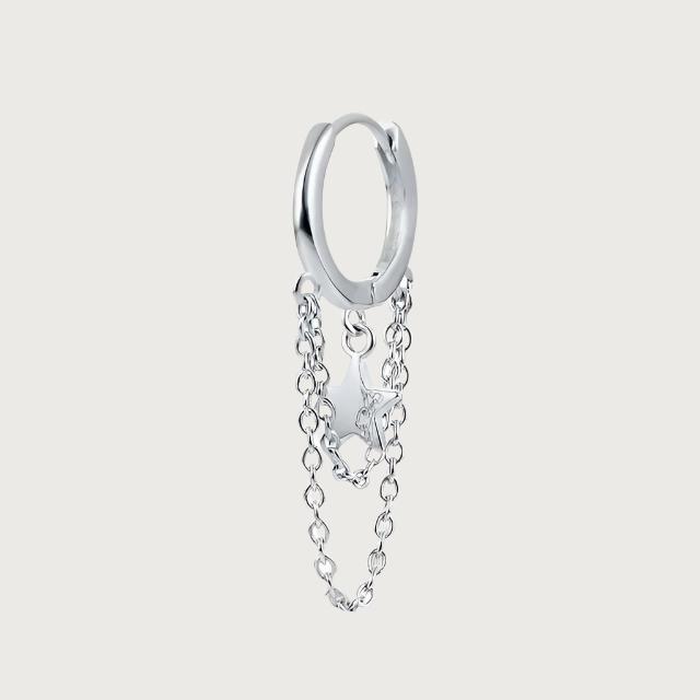 Chain Dangling Hoop Earrings - Sterling Silver