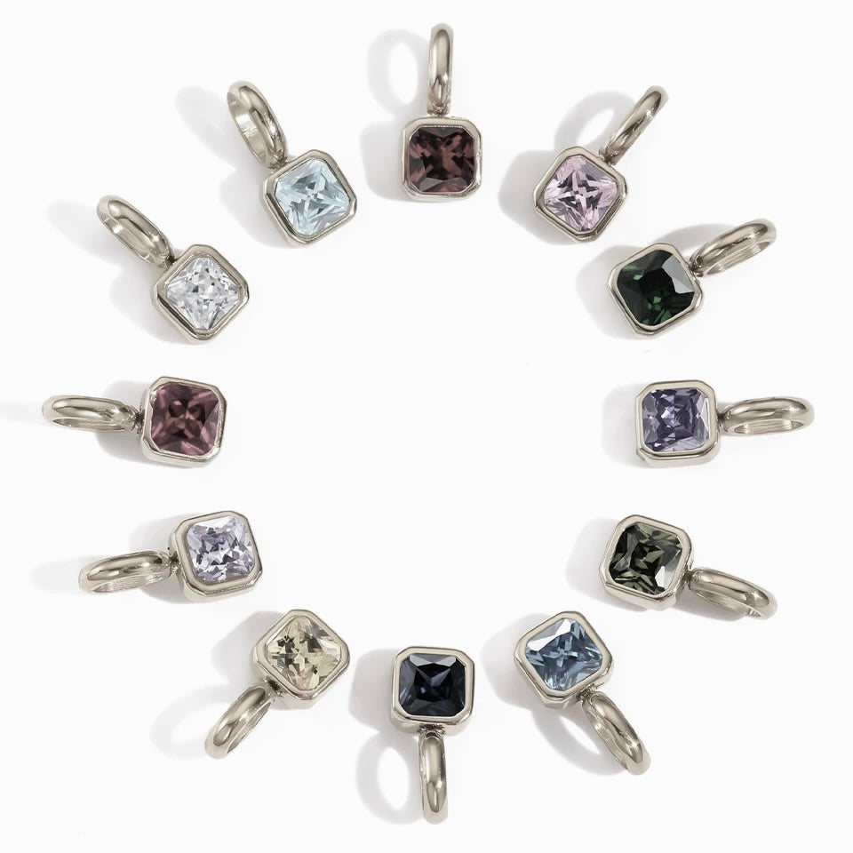 Silver Classic Octagon Birthstone Charm