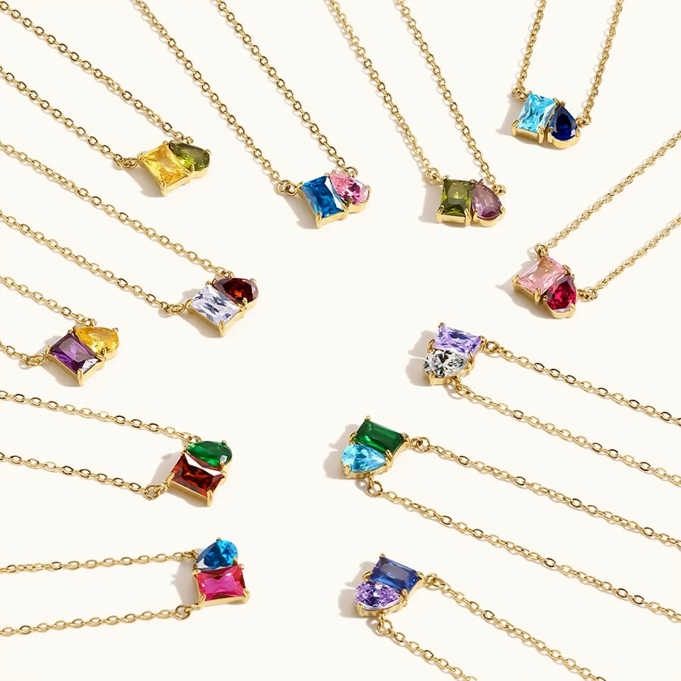 Gold Colorful Birthstone Duo Necklace