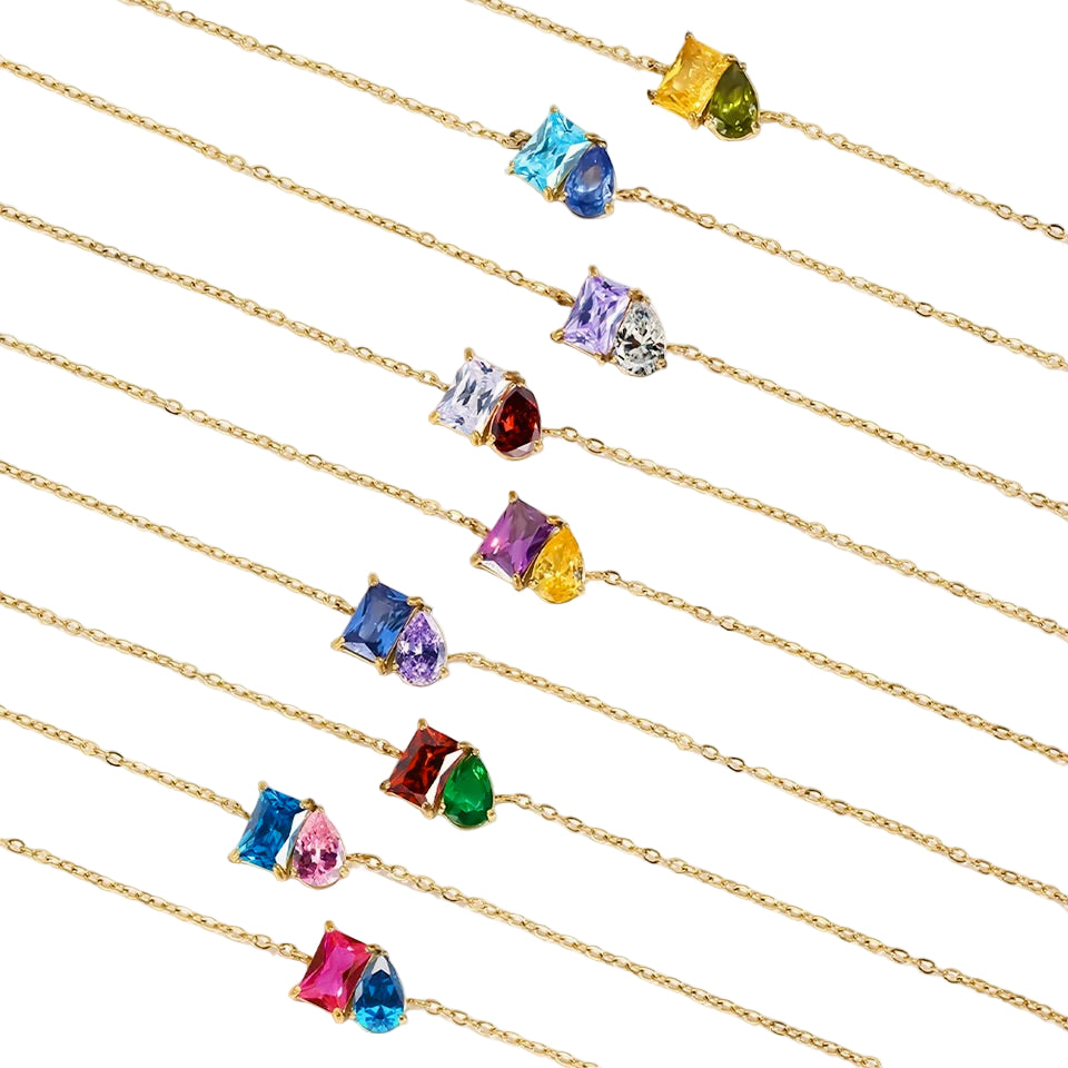 Gold Colorful Birthstone Duo Necklace