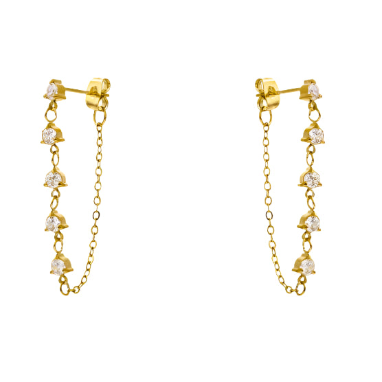 Boucles d’Oreilles Chaîne Traversante à Cristaux 