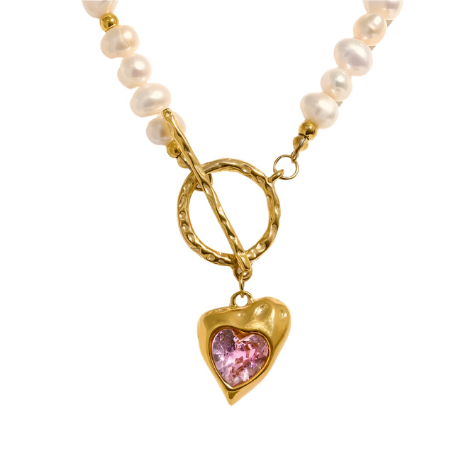 Natural Freshwater Pearl Heart Stainless Steel Necklace