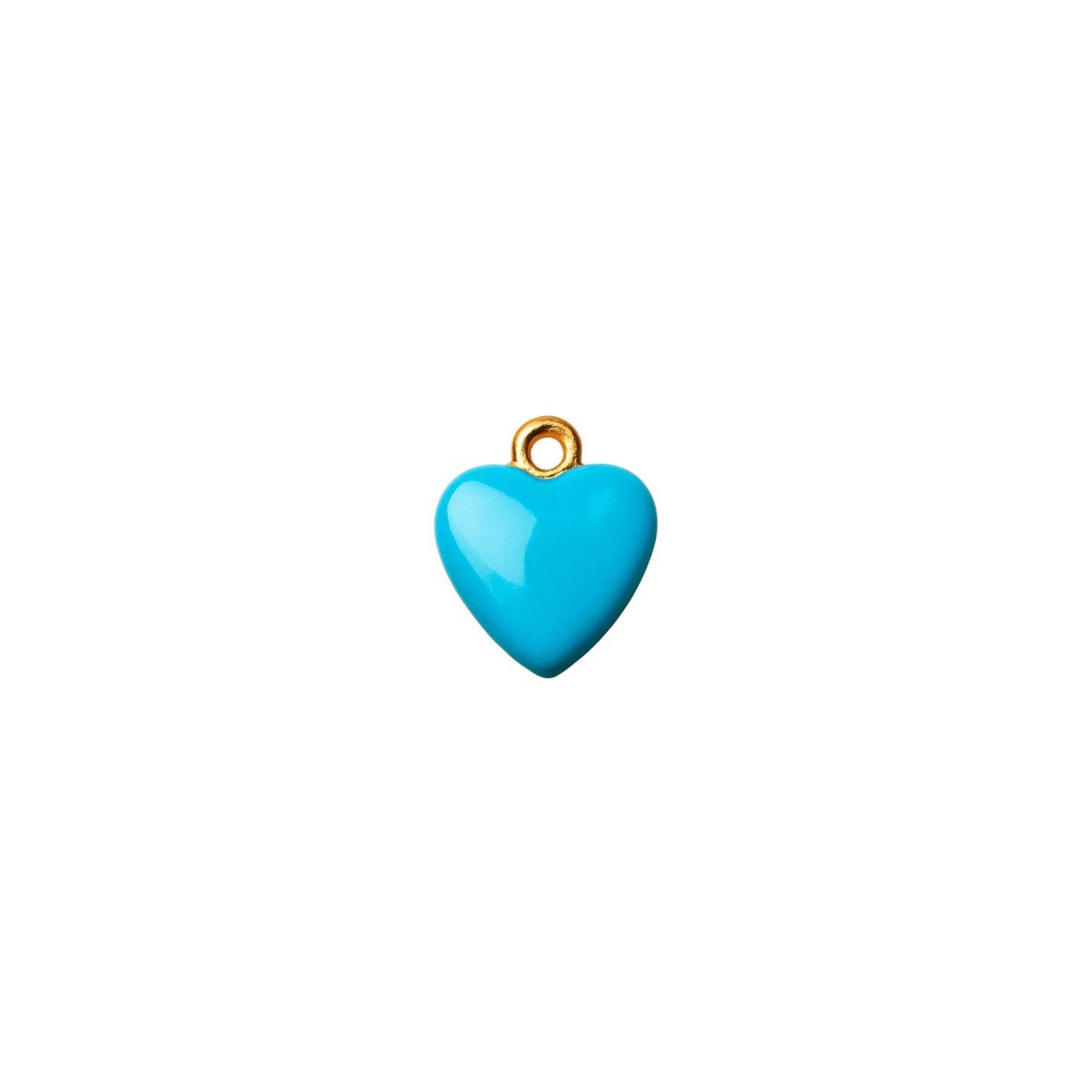 Turquoise heart-shaped pendant with gold loop on a white background