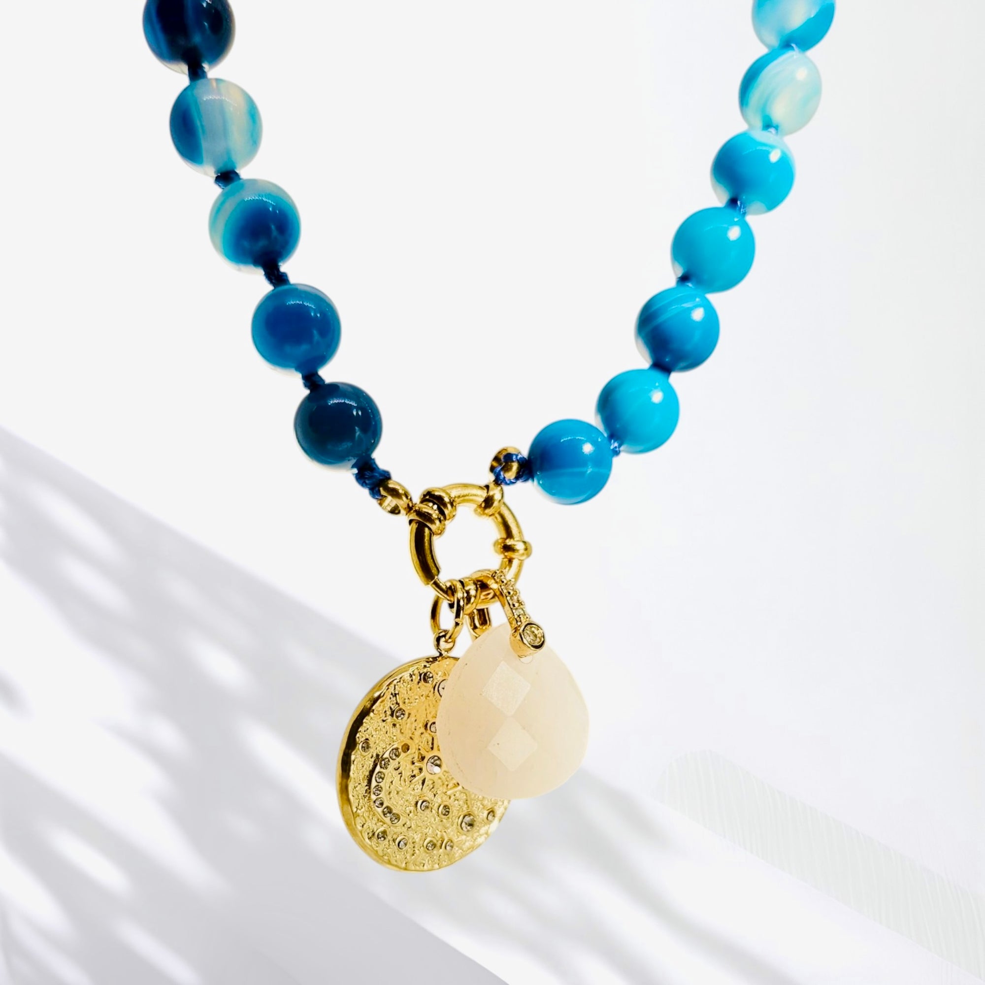 Striped Agate Beaded Necklace – Interchangeable Charms – 10 mm