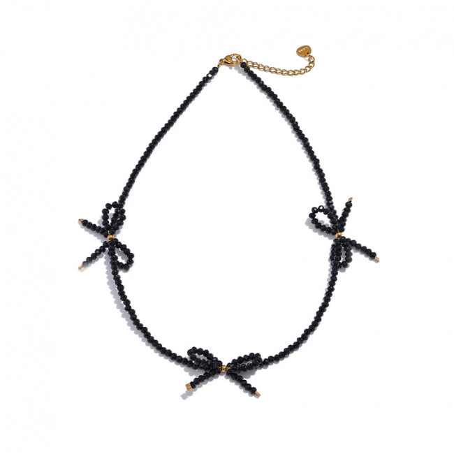 Handmade Black Crystal Bow Necklace