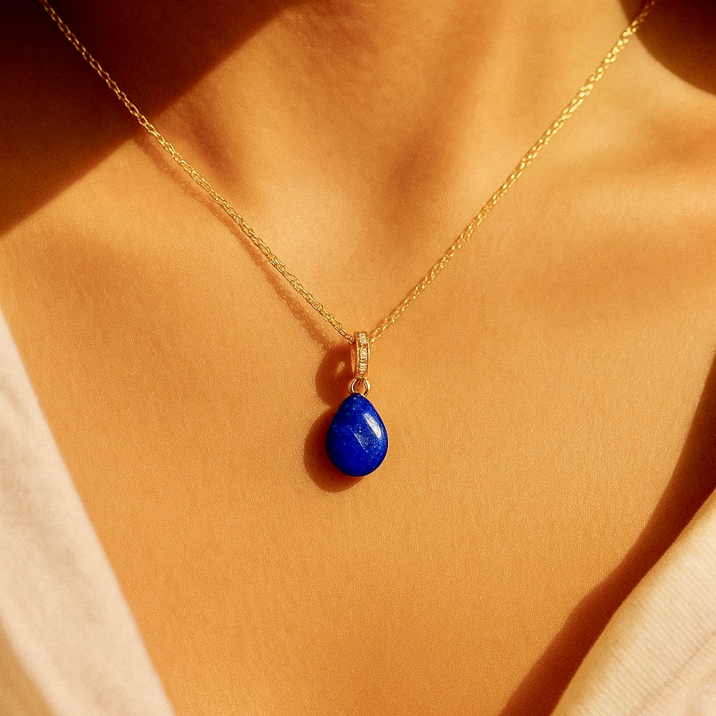 Pendentif Goutte en Lapis Lazuli Doré 