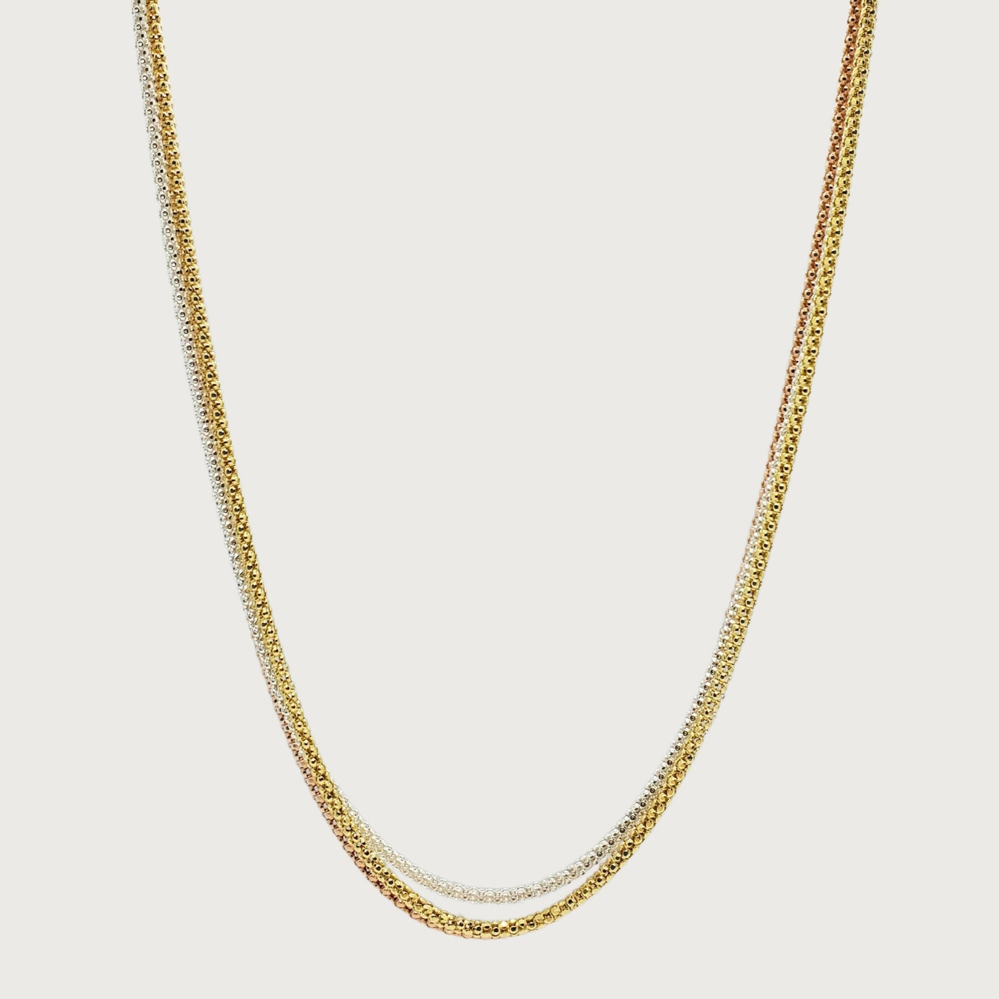 Tri-Tone Popcorn Necklace - Sterling Silver