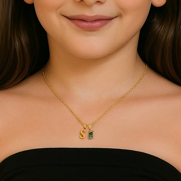 Custom Birthstone Initial Necklace – Kids Edition