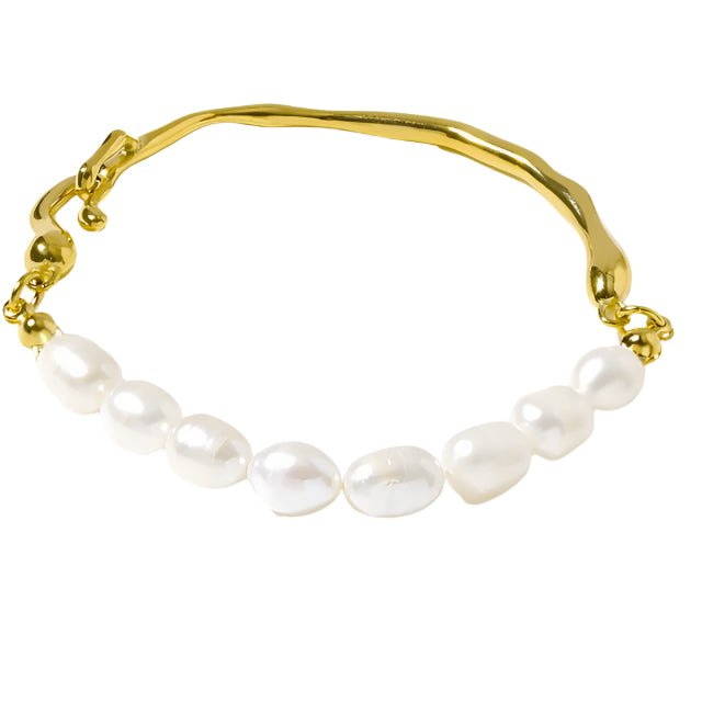 Bracelet Jonc Organique en Or avec Perles d'Eau Douce