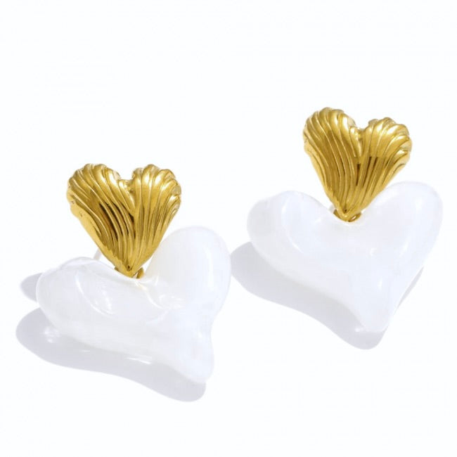 Large White Resin Heart Stud Earrings