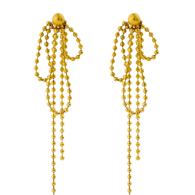 Bow Long Beaded Chain Drop Earrings