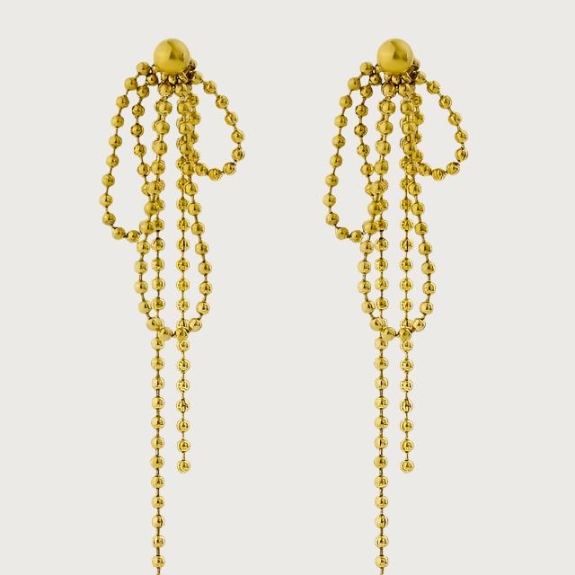 Bow Long Beaded Chain Drop Earrings