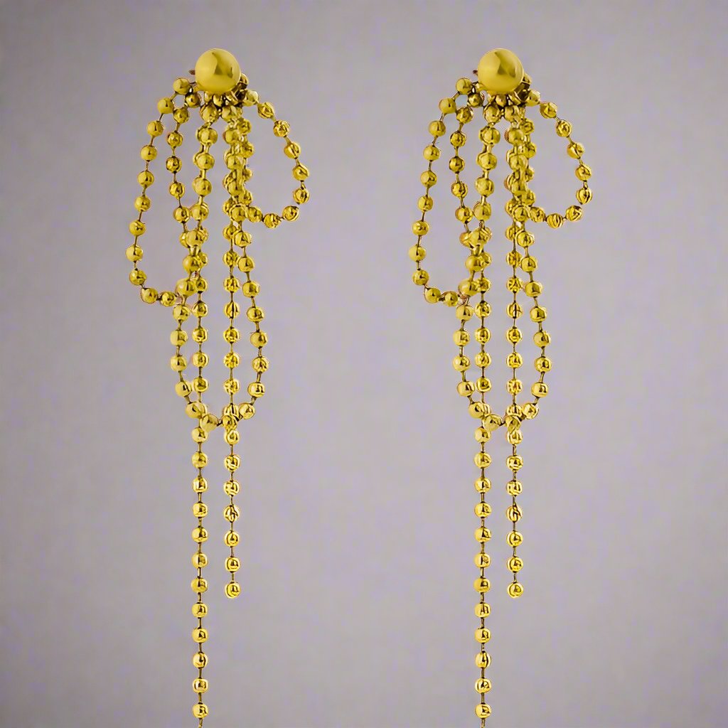 Bow Long Beaded Chain Drop Earrings