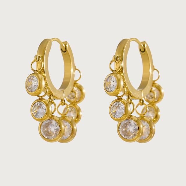 18K Gold Plated Crystal Dangle Hoop Earrings