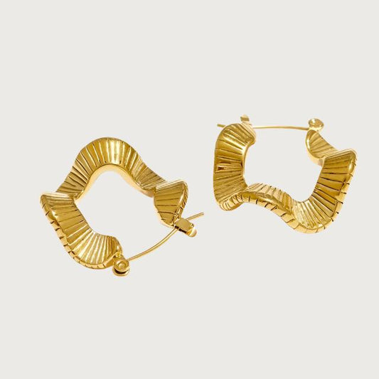 18K Gold Plate Wavy Architectural Hoop Earrings