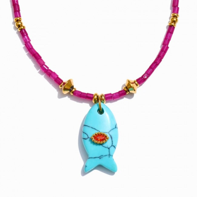 Collier Poisson en Pierres Naturelles Exquis