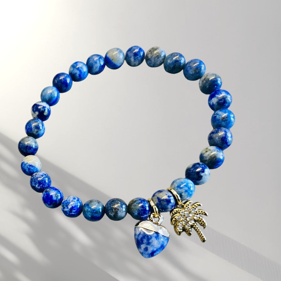Lapis Beaded Stretch Bracelet with Charms– 6 mm