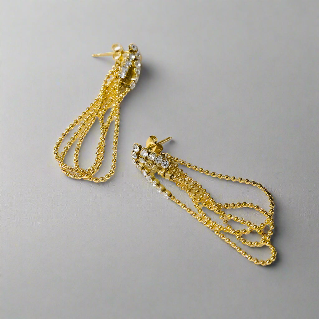 Boucles d'Oreilles Pendantes Vintage Glam avec Strass